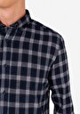 thumb-Afișați detalii pentru Cămașă Slim Fit Gât În Carouri Cămașă Cu Mânecă Lungă Bleumarin Pentru Bărbați