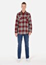 thumb-Afișați detalii pentru Cămașă Comfort Fit Gât În Carouri Cămașă Roșie Cu Mânecă Lungă Pentru Bărbați
