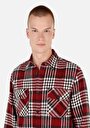 thumb-Afișați detalii pentru Cămașă Comfort Fit Gât În Carouri Cămașă Roșie Cu Mânecă Lungă Pentru Bărbați