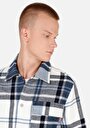 thumb-Afișați detalii pentru Cămașă Comfort Fit Gât În Carouri Cămașă Albastră Cu Mânecă Lungă Pentru Bărbați