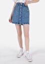 thumb-Afișați detalii pentru Fustă Din Denim Pentru Femei Cu Nasturi Drepți Slim Fit