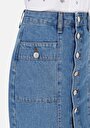 thumb-Afișați detalii pentru Fustă Din Denim Pentru Femei Cu Nasturi Drepți Slim Fit
