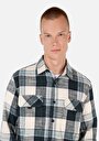 thumb-Afișați detalii pentru Regular Fit Cămașă Gât În Carouri Cămașă Verde Cu Mânecă Lungă Pentru Bărbați