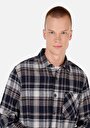 thumb-Afișați detalii pentru Cămașă Comfort Fit Gât În Carouri Cămașă Cu Mânecă Lungă Bleumarin Pentru Bărbați