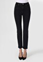 thumb-Afișați detalii pentru Slim Fit Mid Waist Straight Leg Blugi Negri Pentru Femei