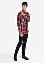 thumb-Afișați detalii pentru Cămașă Comfort Fit Gât În Carouri Cămașă Roșie Cu Mânecă Lungă Pentru Bărbați