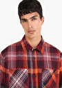 thumb-Afișați detalii pentru Cămașă Comfort Fit Gât În Carouri Cămașă Roșie Cu Mânecă Lungă Pentru Bărbați