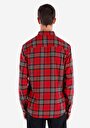 thumb-Afișați detalii pentru Regular Fit Cămașă Gât În Carouri Cămașă Roșie Cu Mânecă Lungă Pentru Bărbați