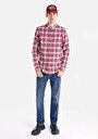 thumb-Afișați detalii pentru Cămașă Slim Fit Gât În Carouri Cămașă Roșie Cu Mânecă Lungă Pentru Bărbați
