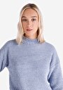 thumb-Afișați detalii pentru Regular Fit Round Neck Drept Pulover Albastru Pentru Femei