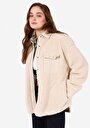 thumb-Afișați detalii pentru Regular Fit Cămașă Gât Femei Palton Bej