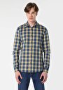 thumb-Afișați detalii pentru Cămașă Slim Fit Gât În Carouri Cămașă Albastră Cu Mânecă Lungă Pentru Bărbați