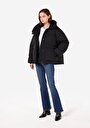 thumb-Afișați detalii pentru Palton Negru Pentru Femei Cu Glugă Regular Fit