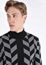 thumb-Afișați detalii pentru Pulover Negru Pentru Bărbați Slim Fit Turtle Neck Printed