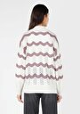 thumb-Afișați detalii pentru Pulover Alb Pentru Femei Cu Jumătate De Guler Cu Dungi Regular Fit