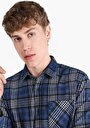 thumb-Afișați detalii pentru Cămașă Cu Gât În Carouri Cămașă Cu Mânecă Lungă Bleumarin Pentru Bărbați