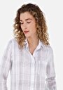thumb-Afișați detalii pentru Cămașă Regular Fit Gât În Carouri Cămașă Albă Cu Mânecă Lungă Pentru Femei