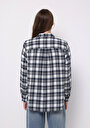 thumb-Afișați detalii pentru Cămașă Regular Fit Gât În Carouri Cămașă Albastră Cu Mânecă Lungă Pentru Femei