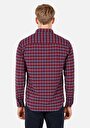 thumb-Afișați detalii pentru Regular Fit Cămașă Gât În Carouri Cămașă Roșie Cu Mânecă Lungă Pentru Bărbați