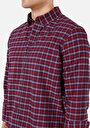 thumb-Afișați detalii pentru Regular Fit Cămașă Gât În Carouri Cămașă Roșie Cu Mânecă Lungă Pentru Bărbați