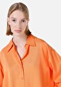 thumb-Afișați detalii pentru Cămașă Relaxed Fit Neck Drept Cămașă Portocalie Roll-Up Pentru Femei