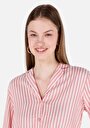 thumb-Afișați detalii pentru Regular Fit Cămașă Cu Dungi Cămașă Roșie Cu Mânecă 3/4 Pentru Femei