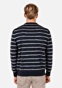 thumb-Afișați detalii pentru Pulover Regular Fit Round Neck Striped Bleumarin Pentru Bărbați