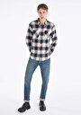 thumb-Afișați detalii pentru Cămașă Cu Gât În Carouri Cămașă Cu Mânecă Lungă Bleumarin Pentru Bărbați