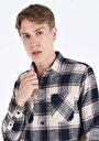 thumb-Afișați detalii pentru Cămașă Cu Gât În Carouri Cămașă Cu Mânecă Lungă Bleumarin Pentru Bărbați