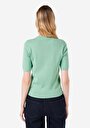 thumb-Afișați detalii pentru Pulover Cu Mânecă Scurtă Verde Cu Gât Rotund Slim Fit Pentru Femei