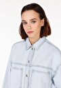 thumb-Afișați detalii pentru Oversize Fit Classic Collar Cămașă Albastră Cu Mânecă Lungă Pentru Femei
