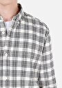 thumb-Afișați detalii pentru Cămașă Slim Fit Gât În Carouri Cămașă Cu Mânecă Lungă Ecru Pentru Bărbați
