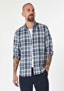 thumb-Afișați detalii pentru Cămașă Slim Fit Gât În Carouri Cămașă Albastră Cu Mânecă Lungă Pentru Bărbați