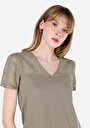 thumb-Afișați detalii pentru Tricou Cu Mânecă Scurtă Pentru Femei Cu Decolteu În V Regular Fit