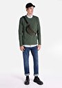 thumb-Afișați detalii pentru Regular Fit Round Neck Jacquard Tricou Verde Manșon Lung Pentru Bărbați