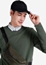 thumb-Afișați detalii pentru Regular Fit Round Neck Jacquard Tricou Verde Manșon Lung Pentru Bărbați