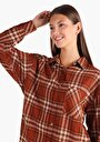thumb-Afișați detalii pentru Cămașă Cu Gât În Carouri Cămașă Maro Cu Mânecă Lungă Pentru Femei