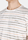 thumb-Afișați detalii pentru Regular Fit Round Neck Striped Bărbați Alb Tricou Cu Mânecă Scurtă