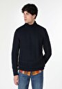 thumb-Afișați detalii pentru Pulover Jacquard Cu Gât Înalt Pentru Bărbați Bleumarin