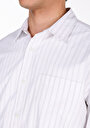 thumb-Afișați detalii pentru Cămașă Comfort Fit Neck Striped Cămașă Albă Cu Mânecă Lungă Pentru Bărbați