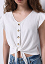 thumb-Afișați detalii pentru Regular Fit V-Neck Drept Tricou Alb Cu Mânecă Scurtă Pentru Femei
