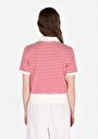 thumb-Afișați detalii pentru Regular Fit Polo Collar Striped Tricou Roșu Cu Mânecă Scurtă Pentru Femei
