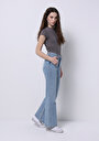 thumb-Afișați detalii pentru Regular Fit Talie Înaltă Picior Larg Blugi İndigo Pentru Femei