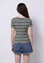 thumb-Afișați detalii pentru Tricou Cu Mânecă Scurtă Verde Cu Guler Rotund Cu Dungi Slim Fit Pentru Femei