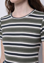 thumb-Afișați detalii pentru Tricou Cu Mânecă Scurtă Verde Cu Guler Rotund Cu Dungi Slim Fit Pentru Femei