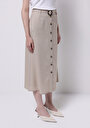 thumb-Afișați detalii pentru Fustă Bej Midi Cu Nasturi Plati Pentru Femei