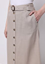 thumb-Afișați detalii pentru Fustă Bej Midi Cu Nasturi Plati Pentru Femei