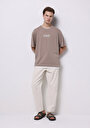 thumb-Afișați detalii pentru Tricou Cu Maneca Scurta De Barbati Bej Oversize Fit  Cl1073989