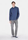 thumb-Afișați detalii pentru Regular Fit Cămașă Gât Drept Bărbați Bleumarin Cămașă Cu Mânecă Lungă