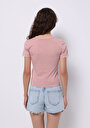 thumb-Afișați detalii pentru Slim Fit Round Neck Imprimat Tricou Cu Mânecă Scurtă Roz Pentru Femei